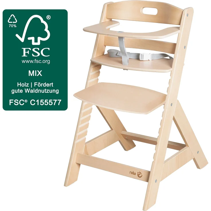 roba Babyhochstuhl Liv Up inkl. Hochstuhl Organizer - Kinderhochstuhl aus FSC zertifizierte, Holz - ab 6 Monaten - bis 70 kg belastbar - Natur – Bild 3