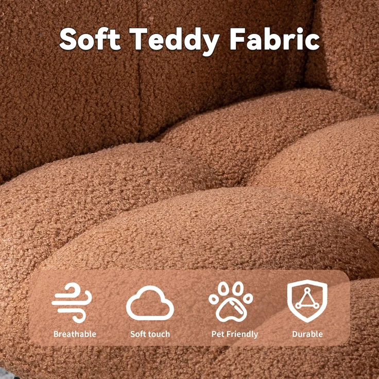 Teddy-Schaukelstuhl mit Tasche, weicher Schaukelstuhl fürs Kinderzimmer, bequemer Ohrensessel mit sicherem Massivholzgestell, Wohnzimmer, Braun – Braun – 65 x 77 x 90 cm – YOUDENOVA – Bild 3
