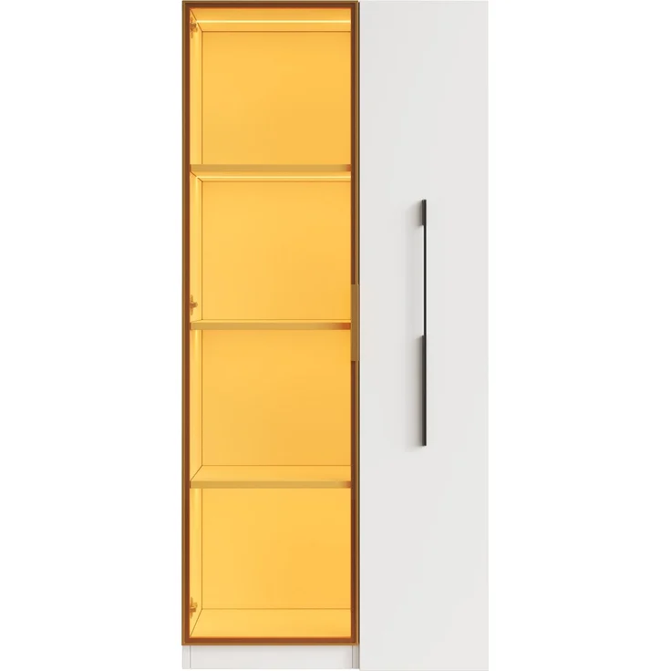 ZUBALIYA LED-Glasvitrine, integrierte LED-Beleuchtung, Türen aus gehärtetem Glas, mit Schubladen, H 160 × B 70 × T 40 cm, Weiß, viel Stauraum, für Wohn- und Essbereich – Bild 8