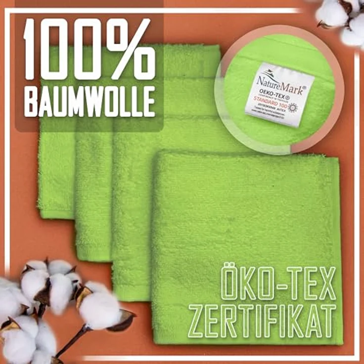 NatureMark 10er Pack Waschlappen | 100% Baumwolle | Frottier Seiflappen | Größe 30x30 cm | Frottee Seiftücher im 10er Pack Farbe: Apfel grün – Bild 7