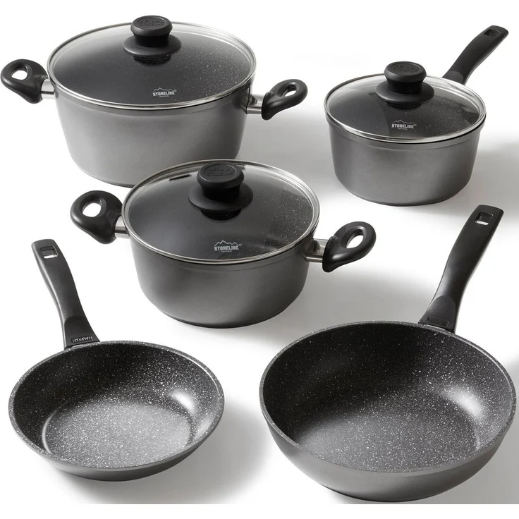 STONELINE Kochbesteck-Set (Kochgeschirr-Set, 8-tlg, Kochgeschirr-Set, 2x Kochtopf, 1x Stielkasserolle, 2x Bratpfanne), mit echten Steinpartikeln, induktionsgeeignet, Designed in Germany – Bild 5