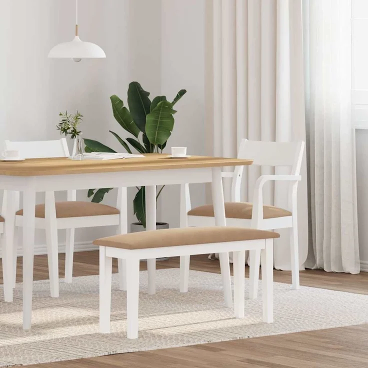 vidaXL Bank 90 cm Weiß Massivholz Gummibaum 4102600 – Bild 1