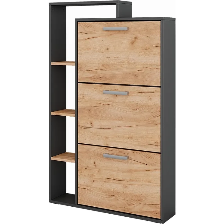 Schuhkipper Orlando Goldkraft Eiche/Anthrazit 80 x 128.3 cm mit 3 Klappfächern Vicco
