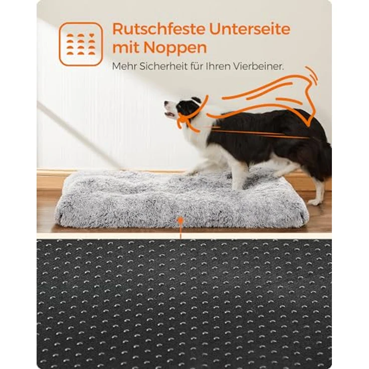 Feandrea Hundebett, Hundekissen, Flauschige Hundematte, Langer Plüsch, 105x68 cm, weiche Polsterung, waschbar, multifunktional, Ombré-Grau PGW206GA01 – Bild 6