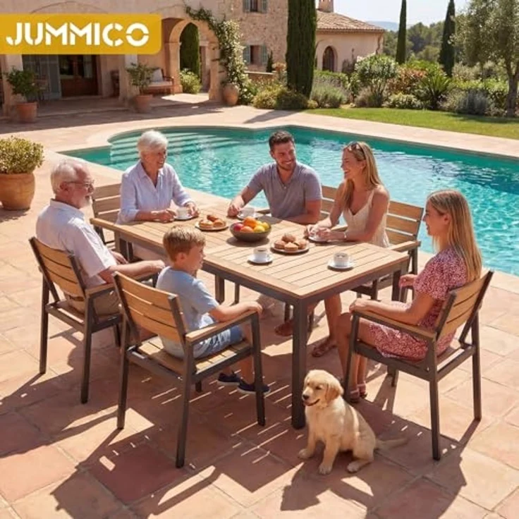 JUMMICO Gartenstuhl Klappbar mit Holzoptik, Breitere Rückenlehne & Voll-Aluminium Gestell, Komfortabler und Stapelbarer Stuhl für Terrasse und Garten – Bild 7