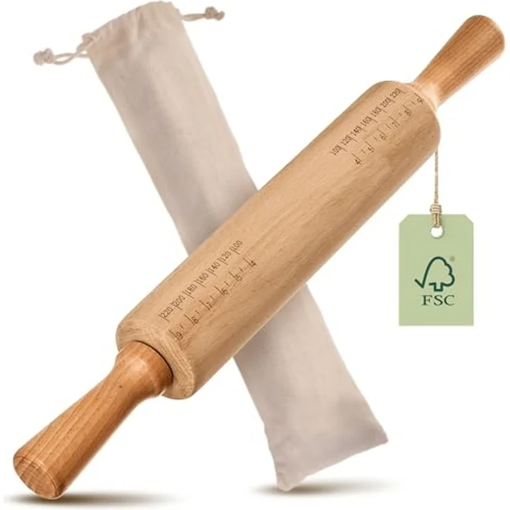 Praknu Nudelholz Nudelholz - Teigroller aus FSC® Buchenholz - Mit Maßeinteilung Buchenholz, (1-tlg), Teigroller aus nachhaltigem FSC Holz, Für gleichmäßiges Ausrollen – Bild 1