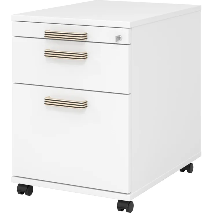bümö Rollcontainer mit Hängeregistratur, Container abschließbar aus Holz in weiss - Rollwagen für's Büro mit Hängeregister als Schreibtisch Unterschrank od. Bürocontainer m. Streifengriffe, AC20-W-W-SG