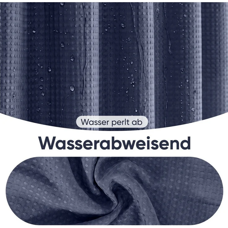 Sekey Duschvorhang Textil Duschvorhang Wannenvorhang Waschbar wasserabweisend mit Ringe Breite 180 cm (Packung, inkl. 12 Ringe), Badewannenvorh, 100% Polyester, Waffelstoff 180x200cm Dunkelblau – Bild 4