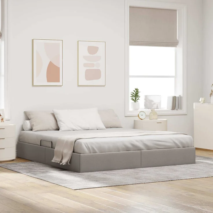 vidaXL Ottoman Bettgestell mit Speicher Taupe 180 x 200 cm Stoff 3442841 – Bild 1