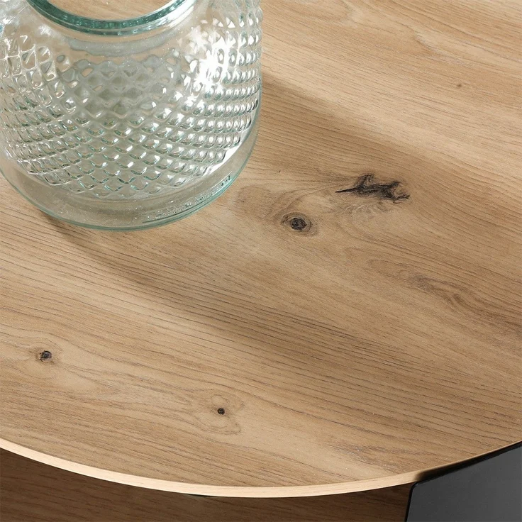 Casâme Runder Couchtisch mit 2 Ebenen und schwarzen Metallseiten Ø 80 cm - EKLO - Eiche – Bild 6