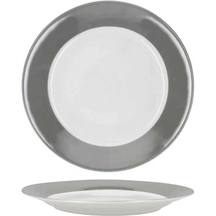 12tlg Frühstücksset Variant Grau Porzellan 6 Personen Teller klein Kaffeebecher – Bild 4