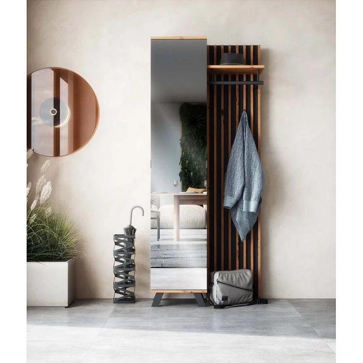 Newroom Kompaktgarderobe Wildeiche 80 cm Wildeiche Garderobe Schuhregal Flurgarderobe Modern Vintage Gardero...