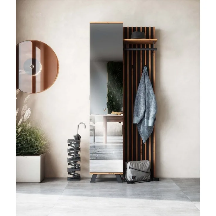 Newroom Kompaktgarderobe Wildeiche 80 cm Wildeiche Garderobe Schuhregal Flurgarderobe Modern Vintage Gardero...