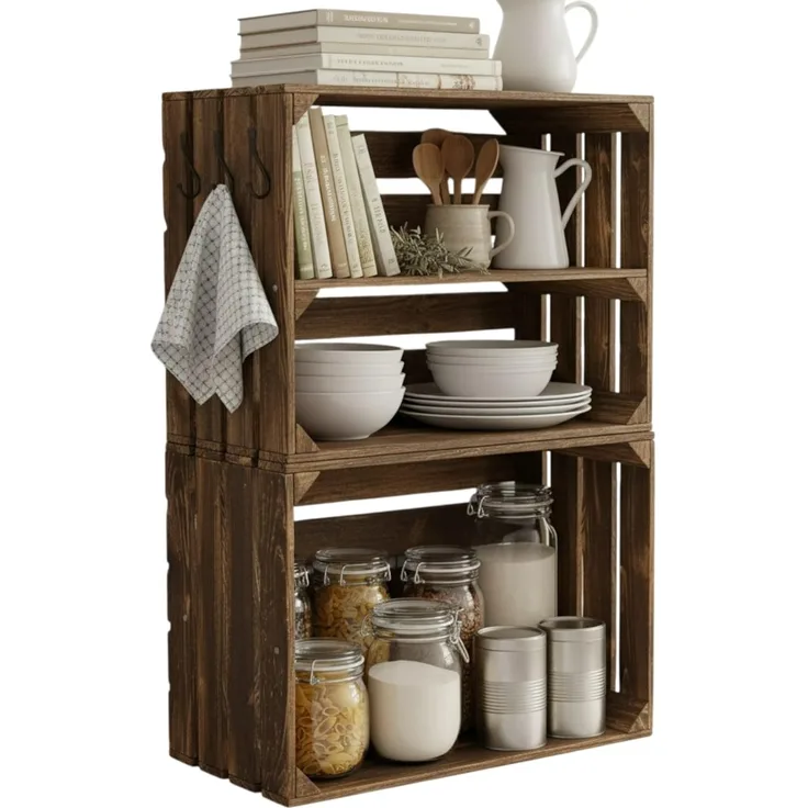 Holzkisten 2er Set dunkel 50 x 40 x 30cm Ablage Lang