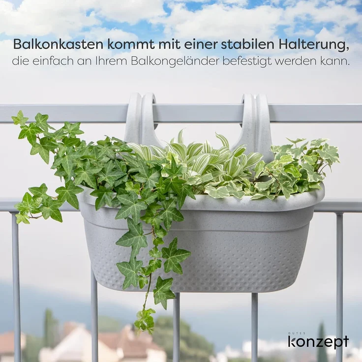 KONZEPT Balkonkasten Balkon Blumenkasten mit Halterung 6,2 L, Balkonkasten für Geländer, Blumenkasten aus wetterfestem Kunststoff – Bild 7
