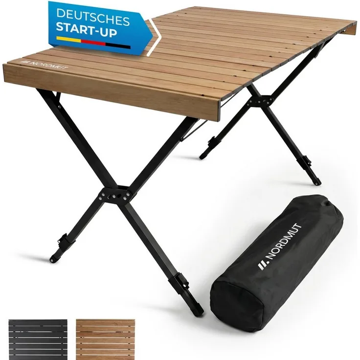 Nordmut Campingtisch Outdoor Tisch klappbar 110x70 cm höhenverstellbar Aluminium (kratzfeste Tischplatte für Camping Garten Balkon & Festival), wetterfester Klapptisch mit Tragetasche bis 50 kg belastbar