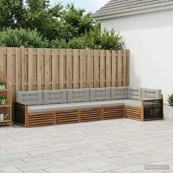 vidaXL Outdoor-Sofagarnitur 6 stk. 6-Sitzer Natur und Hellgrau 3383414