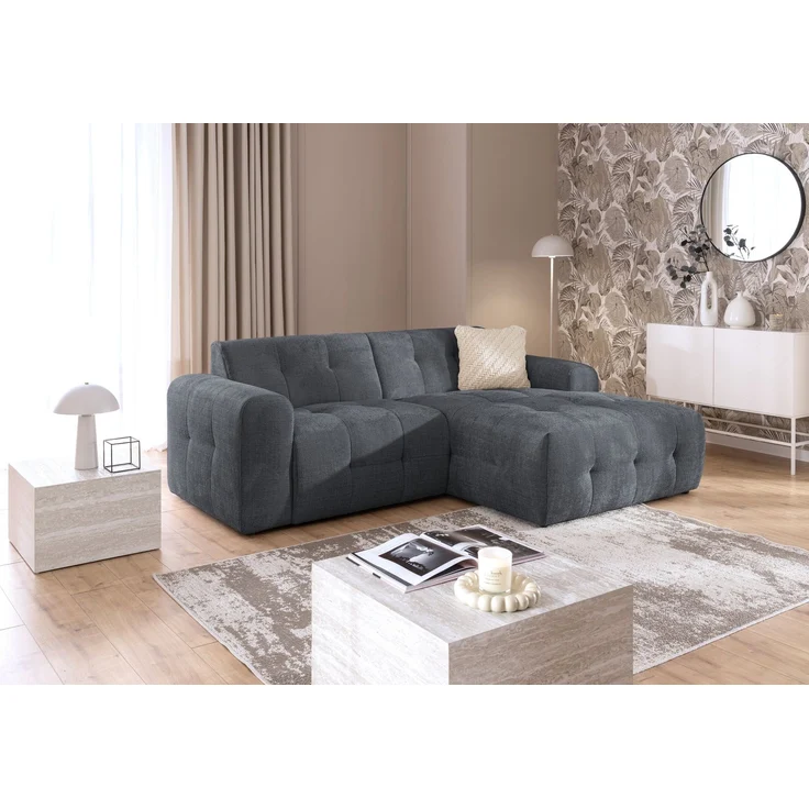 luma-home Modernes Ecksofa mit Ottomane rechts, mit markanten Steppungen, Chenille in Grau, 234 x 161 x 79cm – Bild 3
