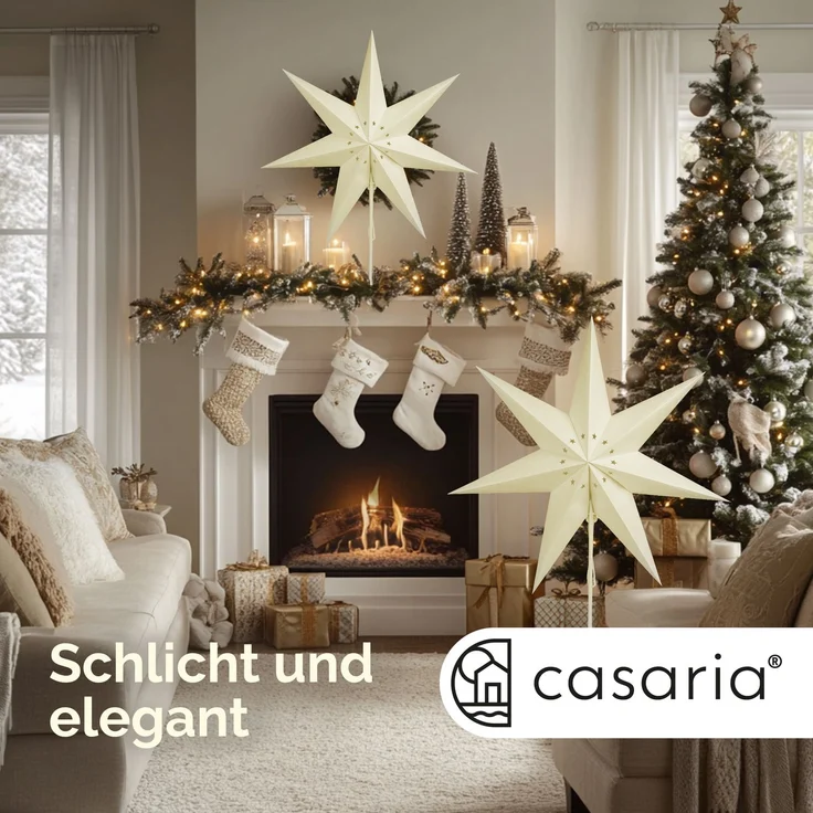 Casaria LED Weihnachtsstern mit Ständer Beleuchtet 60 cm creme Papierstern Weihnachten Weihnachtsdeko Leuchtstern Dekostern Adventsstern – Bild 7