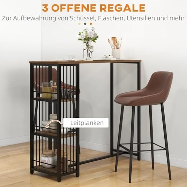 HOMCOM Bartisch Küchentisch, Tisch für 2 Personen (Tresentisch, 1-St, Stehtisch), Küche, Braun, 120 x 40 x 105 cm – Bild 4