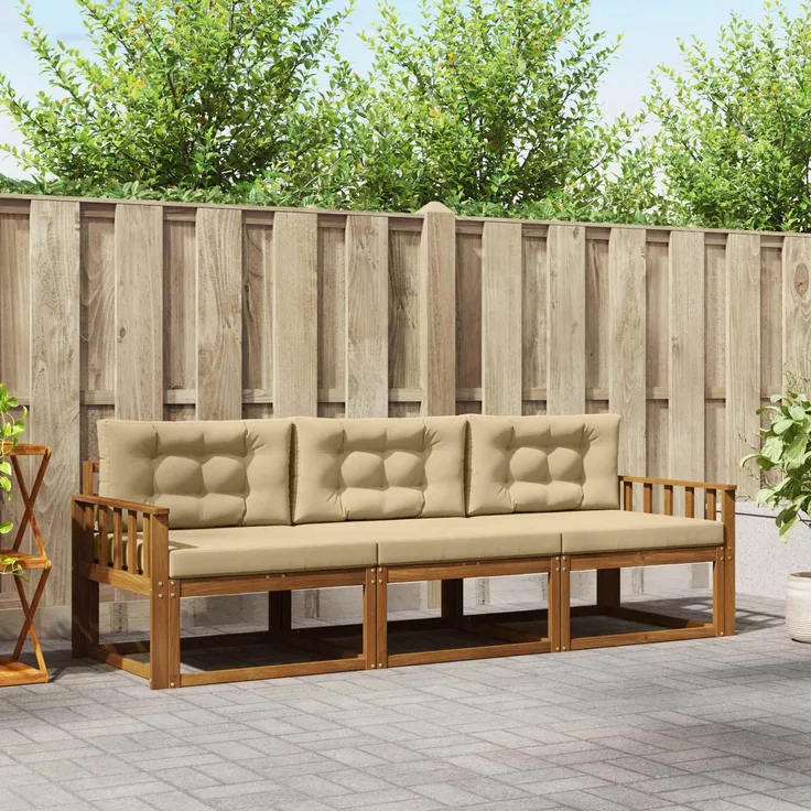 vidaXL Outdoor-Sofagarnitur 3 stk. 3-Sitzer Natur und Beige 3367121
