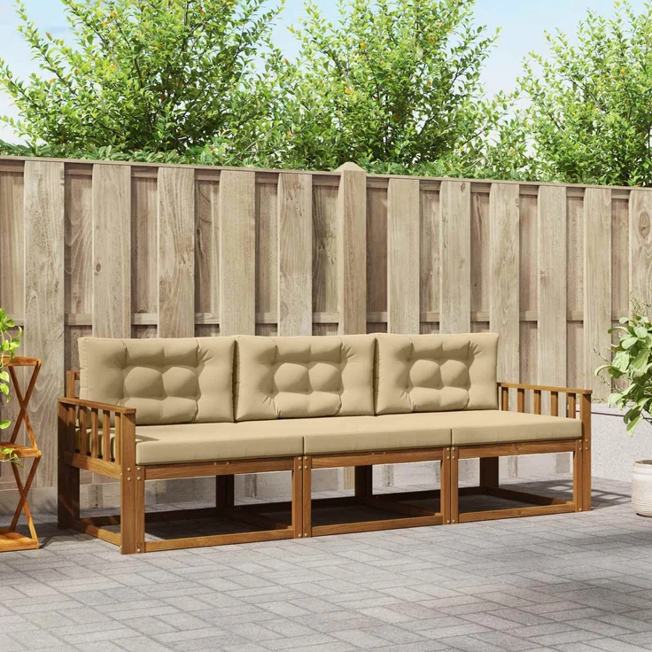 vidaXL Outdoor-Sofagarnitur 3 stk. 3-Sitzer Natur und Beige 3367121 – Bild 1