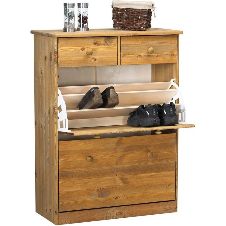 ebuy24 Schuhschrank Nelly Schuhschrank 2 Klaptüren 2 Schubladen Kiefer – Bild 3