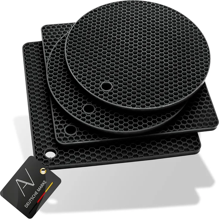 AVANA Topfuntersetzer Silikon Untersetzer Multifunktional Pfannenuntersetzer Topflappen, Zubehör für Töpfe, Pfannen, Auflaufformen, 4er Set, Hitzebeständig, Wabenmuster (2 Rund, 2 Viereckig)