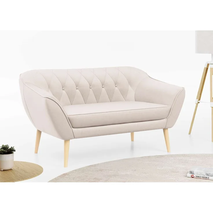 Sofa, Skandinavischer Stil, Holzbeine - PIRS - 2 Sitzer - Beige - Velours