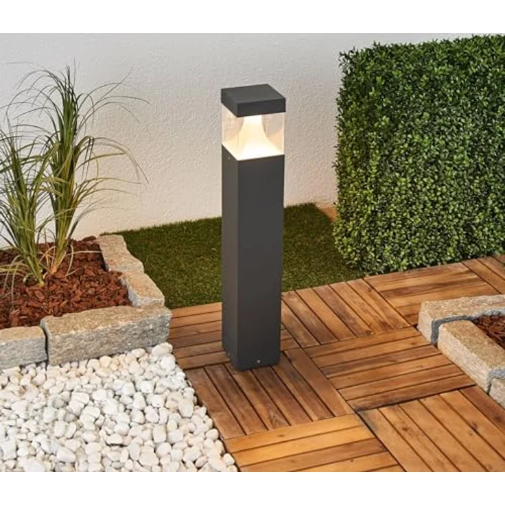 Lampenwelt Lucande LED Außenleuchte Egon, spritzwassergeschützt, schwarz, Aluminium, 1-flammig, Wegeleuchte, Sockelleuchte – Bild 4