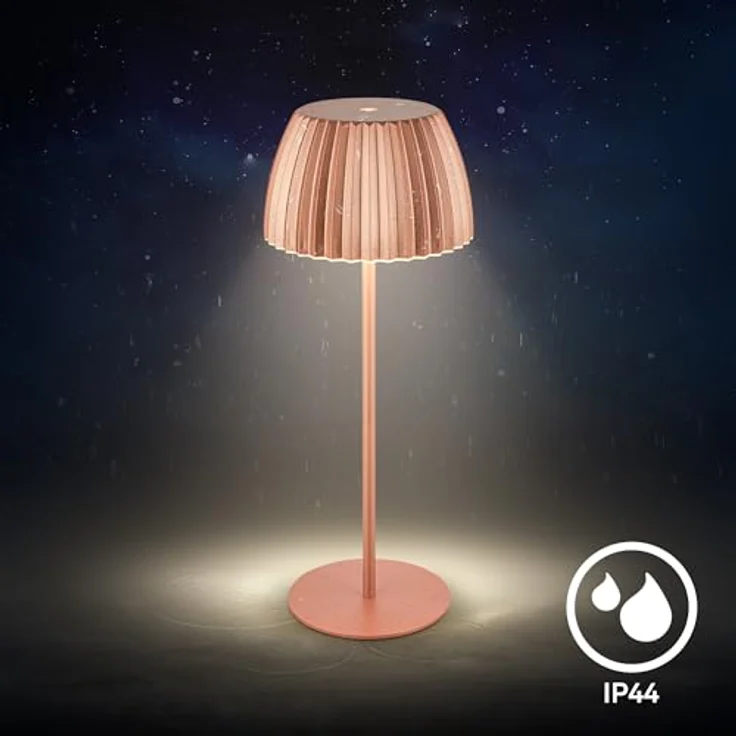 BRILONER - Riffle LED Tischlampe kabellos IP44 mit Lichtkante, 14,5x36,5 cm, Touchdimmer, Akku tauschbar, Nachttischlampe, Leselampe, LED Lampe, Akku Lampe, German Design Award Winner, Kupferfarbig – Bild 11