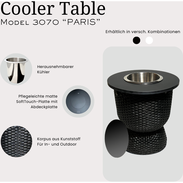 COOTAB Cooler Table PARIS 3-in-1 Loungetisch mit Edelstahl-Kühler - Champagner – Bild 3