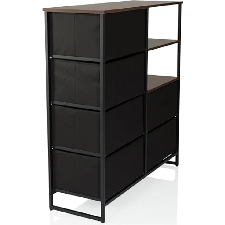 hjh LIVING Kommode mit 6 Schubladen, 2 offene Fächer RAGALA 84 x 30 x 92 cm Regalsystem Sideboard für Wohnzimmer Schlafzimmer Flur, Räuchereiche – Bild 9