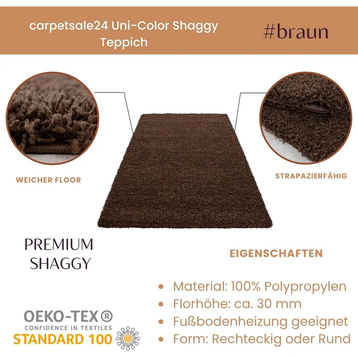 Carpetsale24 Shaggy Hochflor Teppich Wohnzimmer 300x400 cm Braun - Modern Flauschiger Teppich Extra Weich, Pflegeleicht und Einfarbig - Ideal als Teppich für Schlafzimmer, Esszimmer und Küche – Bild 3