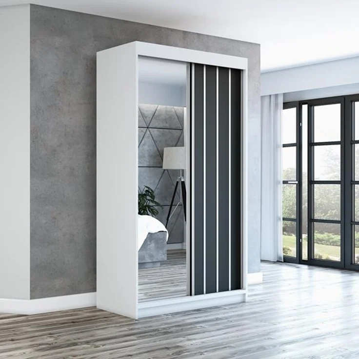 Schwebetürenschrank VIGO 2-türig Schrank 120 cm (mit Spiegel) Farbe: Weiß, schwarz – Bild 2