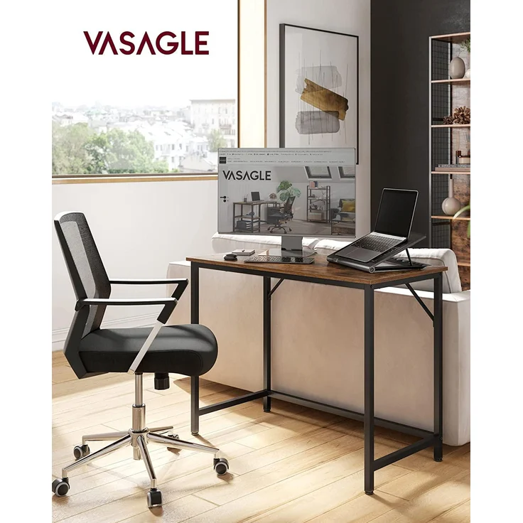 VASAGLE Schreibtisch, Computertisch, schmaler Bürotisch, 100 x 50 x 75 cm, Arbeitszimmer, Homeoffice, Büro, einfacher Aufbau, Metall, Industrie-Design, vintagebraun-schwarz LWD41X – Bild 3