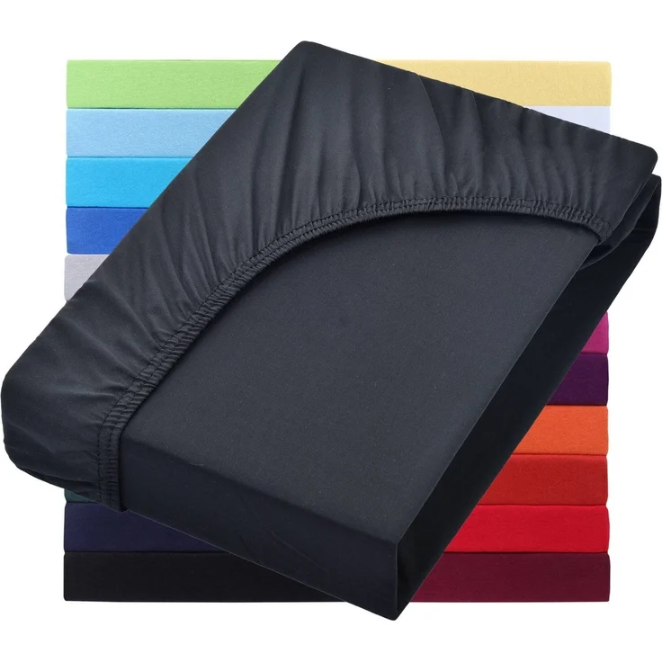 NatureMark Spannbettlaken Jersey Basic Spannbetttuch, 100% Baumwolle, Gummizug: rundum, (1 Stück), in vielen Größen und Farben, bis 40cm Steghöhe, 200x220cm, Schwarz – Bild 1