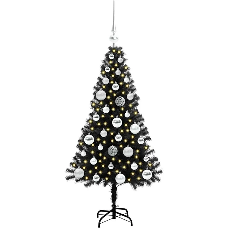 vidaXL Weihnachtsbaum mit LED-Beleuchtung Schwarz 120 cm PVC und Stahl 3396461 – Bild 3