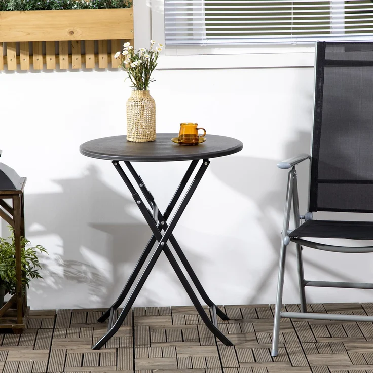 Außen-Couchtisch für 2 Personen, runder Gartentisch mit Stahlgestell, Ø 60 x 73H cm, dunkelgrau – Bild 9