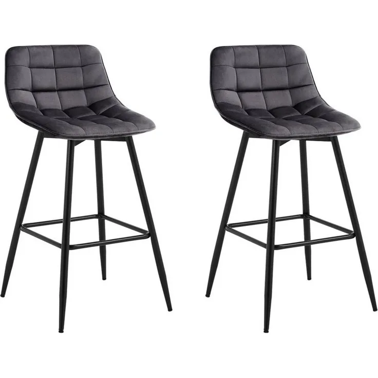 2er-Set Designer Barstuhl mit Fußstütze Samt, Metallbeine Elif dunkelgrau
