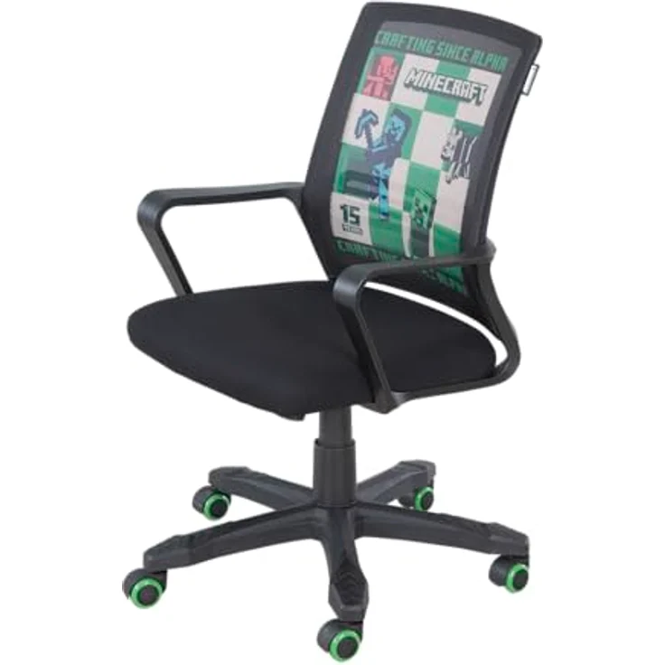 Minecraft Drehstuhl, Schwarz, Drehstuhl mit Wippfunktion und 360° drehbarer Sitzfläche, inklusive Armlehnen, 63x92x111.5 cm – Bild 1