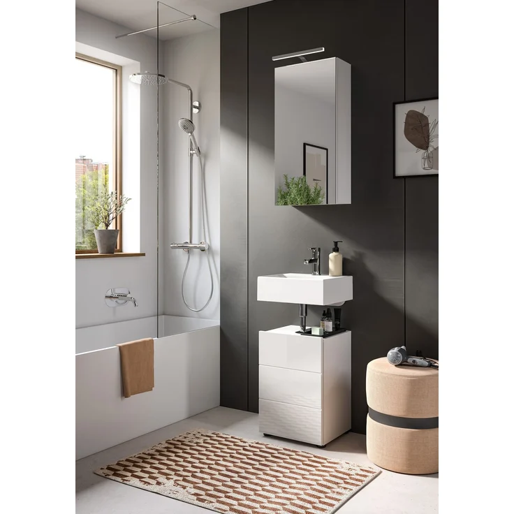 Xonox. home 'Vira' Waschbeckenunterschrank mit Syphonausschnitt, MDF weiß, Hochglanz, 38 x 56 x 34 cm – Bild 5