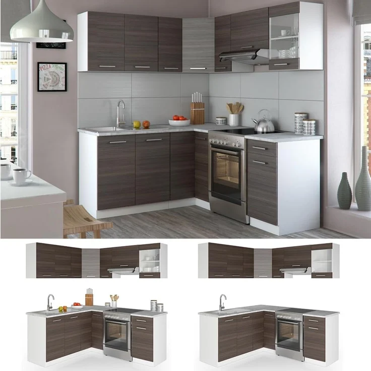 Eckküche R-Line Edelgrau/Weiß 187 x 167 cm, AP Marmor mit LED-Leisten Vicco – Bild 7