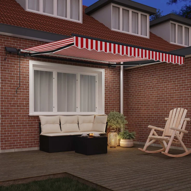 Einziehbare Markise, Sonnenmarkise Rot und Weiß 350x250 cm Stoff – Bild 3