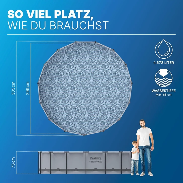 Bestway Steel Pro MAX Frame Pool ohne Pumpe Ø 305 x 76 cm, lichtgrau, rund – Bild 3