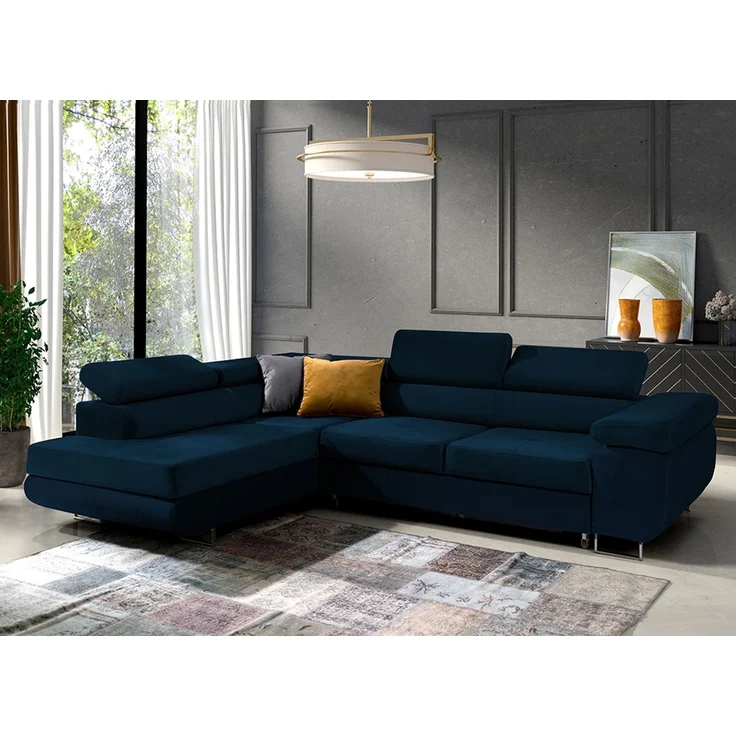 Ecksofa in L-Form Mediolan, L-förmige Eckcouch mit Schlaffunktion, ausziehbares Sofa, 1 Bettzeugbehälter, verstellbare Kopfstützen, (Monolith 77), 72x201 cm – Bild 2