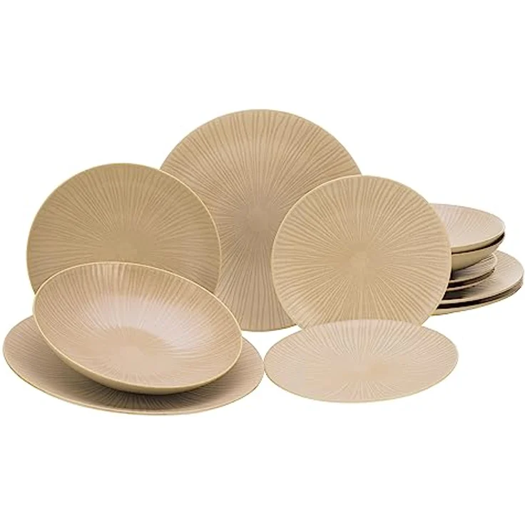 Creatable Kombiservice Vesuvio, 12-teiliges Geschirrset aus Keramik in Sandfarbe – Bild 1