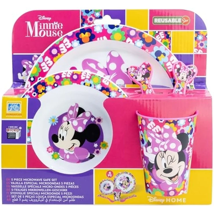 Disney Mickey Mouse Teller-Set Mikrowellengeeignet 5-teiliges Kindergeschirr mit rutschfestem Boden – Bild 2