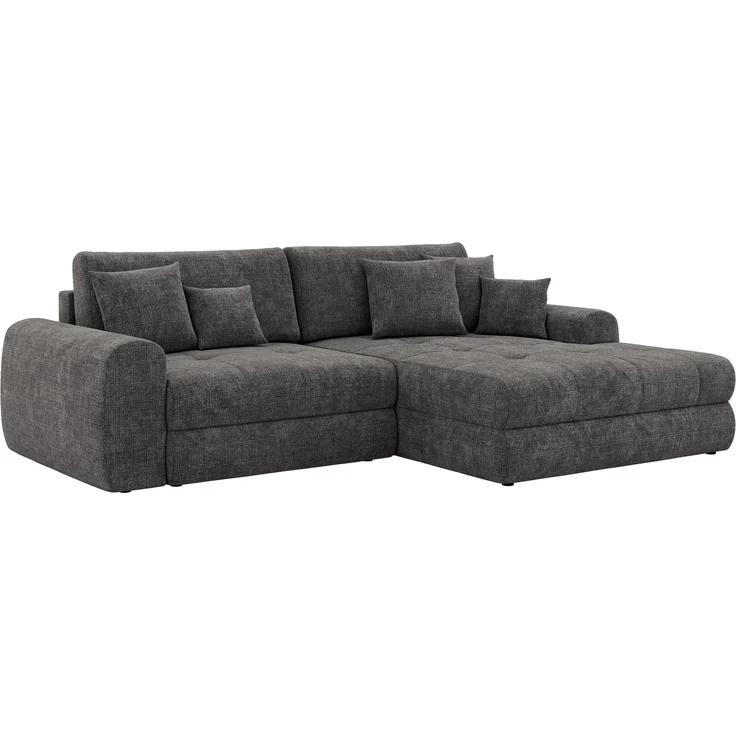 Sofa L-Form ARELIA L mit Schlaffunktion, Wohnzimmer Sofa, Wellenfederung, Sofa mit DL-System - Schenille grob gewebt Dunkelgrau - Links – Bild 9