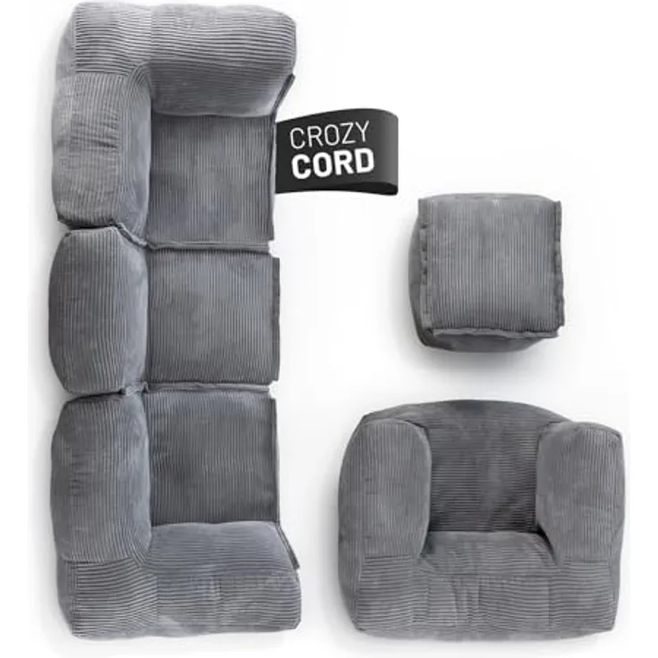 Lumaland Modulares Basic Set - Cord-Reihe | Indoor Sitzsäcke mit Softer Struktur, ideal Sofa Modulen & zum Pouf | Bean Bag mit Füllung - für Wohnzimmer & Co.